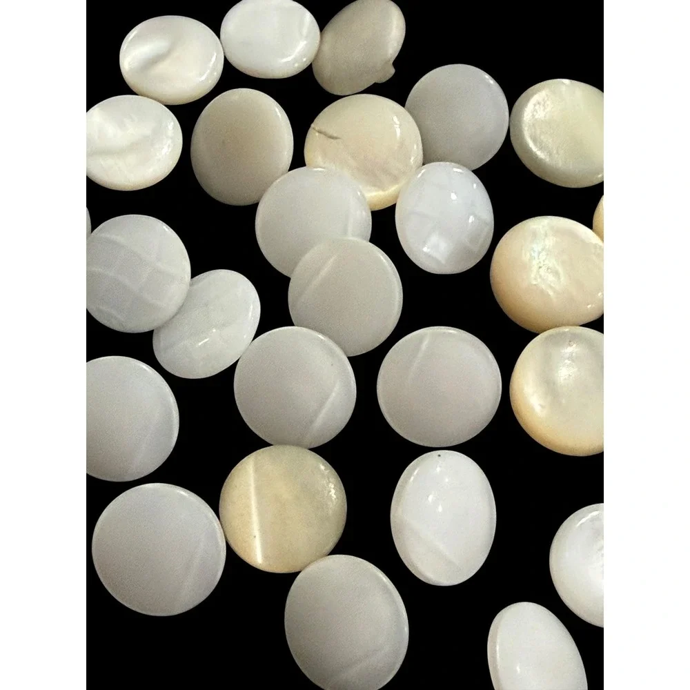 Vtg Mother of Pearl Self Shank Buttons Lot 31 White Shell Domed Carved MOP 0.5